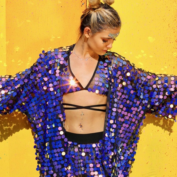 Dolls Kill Jackets & Blazers - ☯️✨ Purple Sequin Festival Kimono Jacket